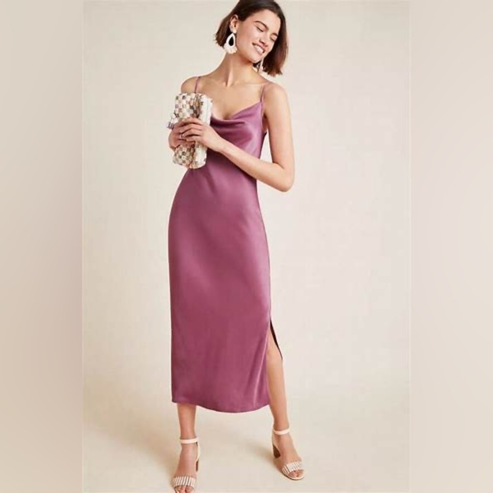 ANTHROPOLOGIE • Elyse Bias Slip Dress • Mauve/Plum, Size XS